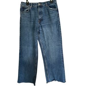 Zara Super High Rise Wide Leg Raw Hem Denim Blue Women’s Jeans Sz 30